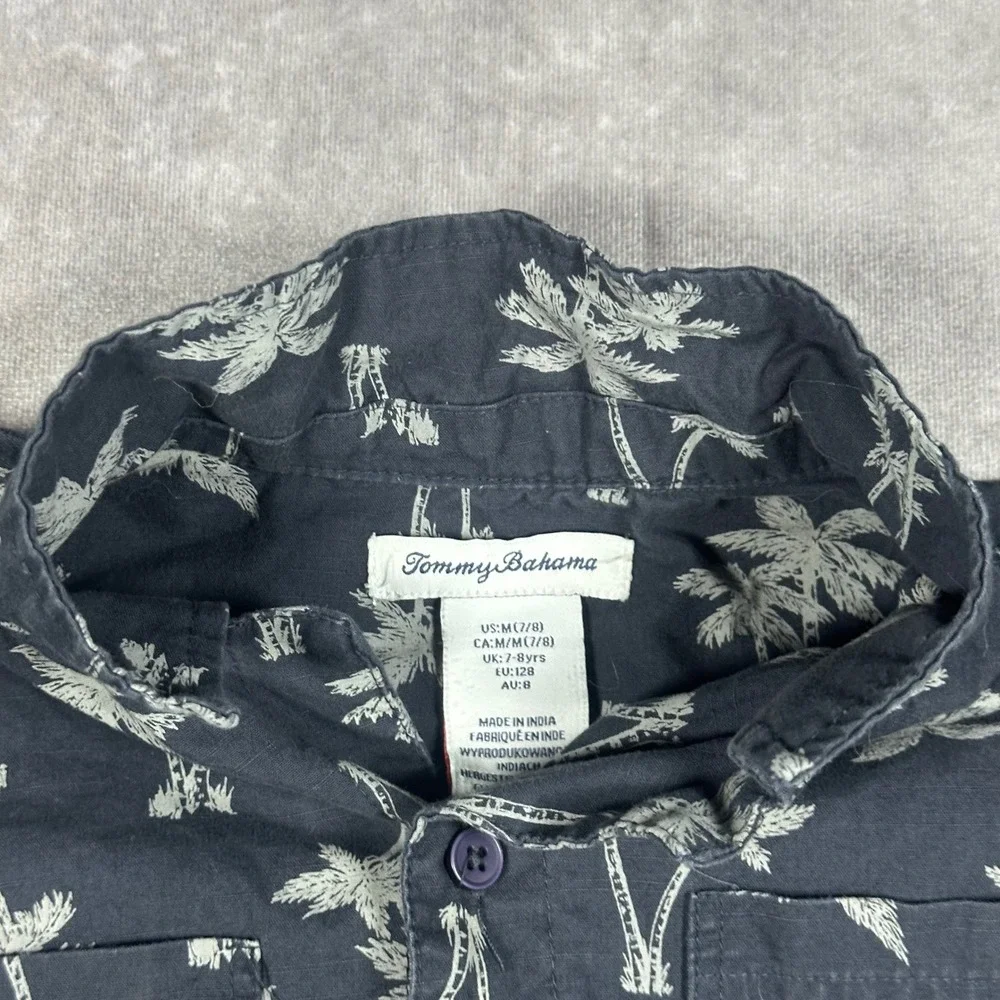 Tommy Bahama Boys 2 Piece Set Shirt and Shorts Palm Tree Navy Blue Size M 7/8